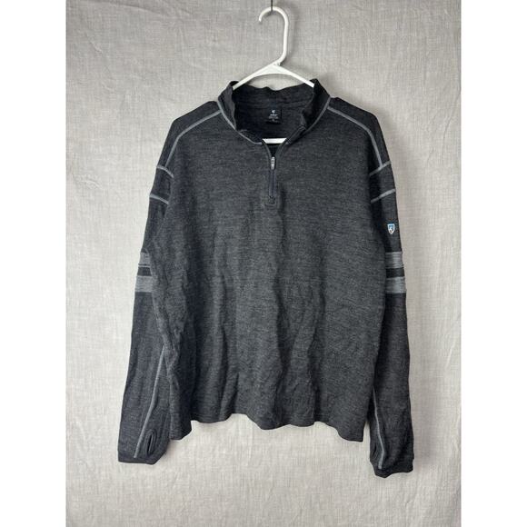 Kuhl Merino Team Ski Sweater Mens XL Gray 100% Wool Knit 1/4 Zip Pullover - Picture 2 of 9